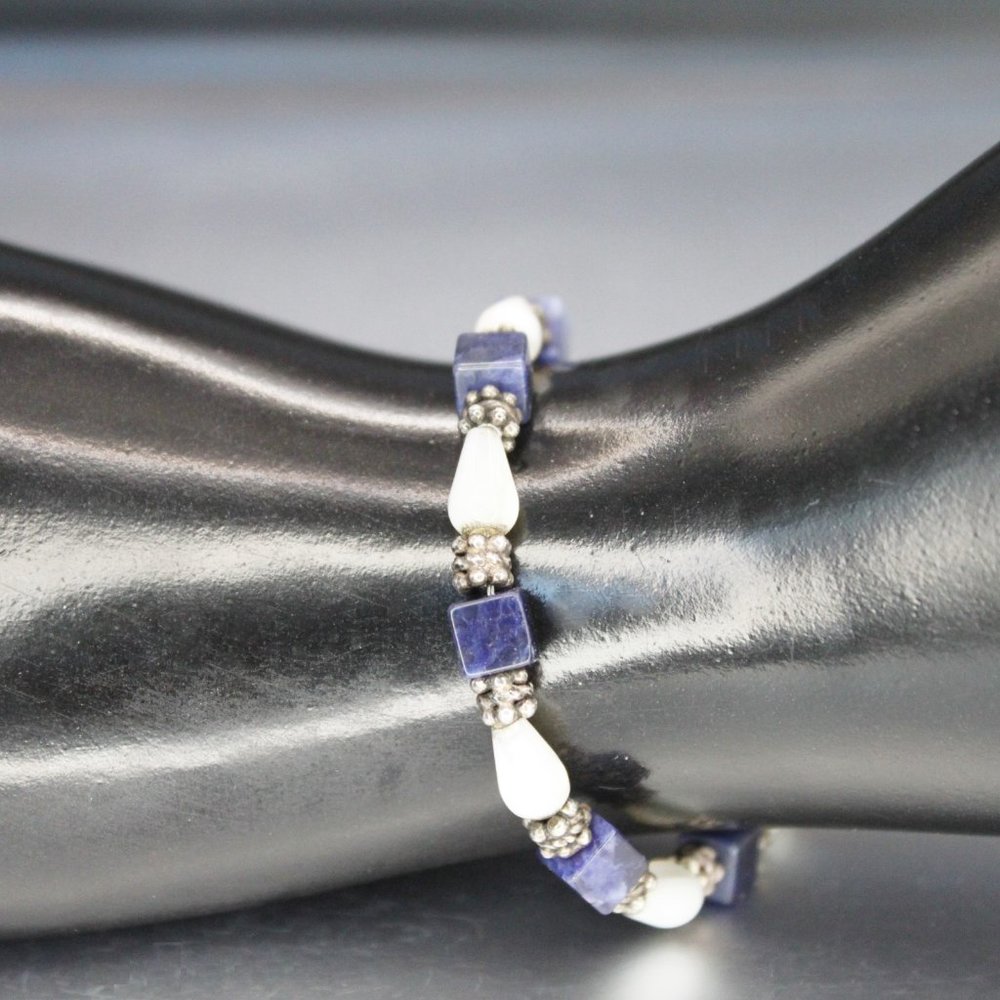 Sterling Toggle, Sodalite Gemstone, and Mother of Pearl Bracelet